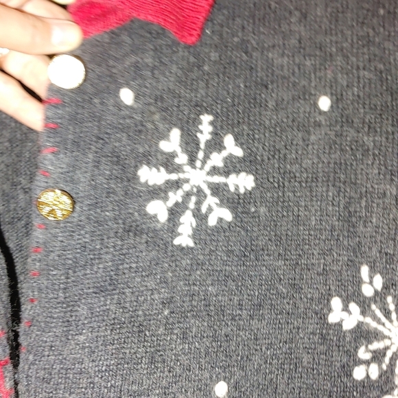 Karen Scott Not so Ugly Holiday Christmas‎ Sweater Cardigan Snowman Wool Gray S - Picture 6 of 8